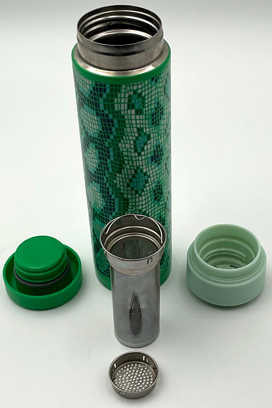 Teavana Stainless Steel Tea Infuser Travel Tumbler Mosaic Green Bottle 16.9oz